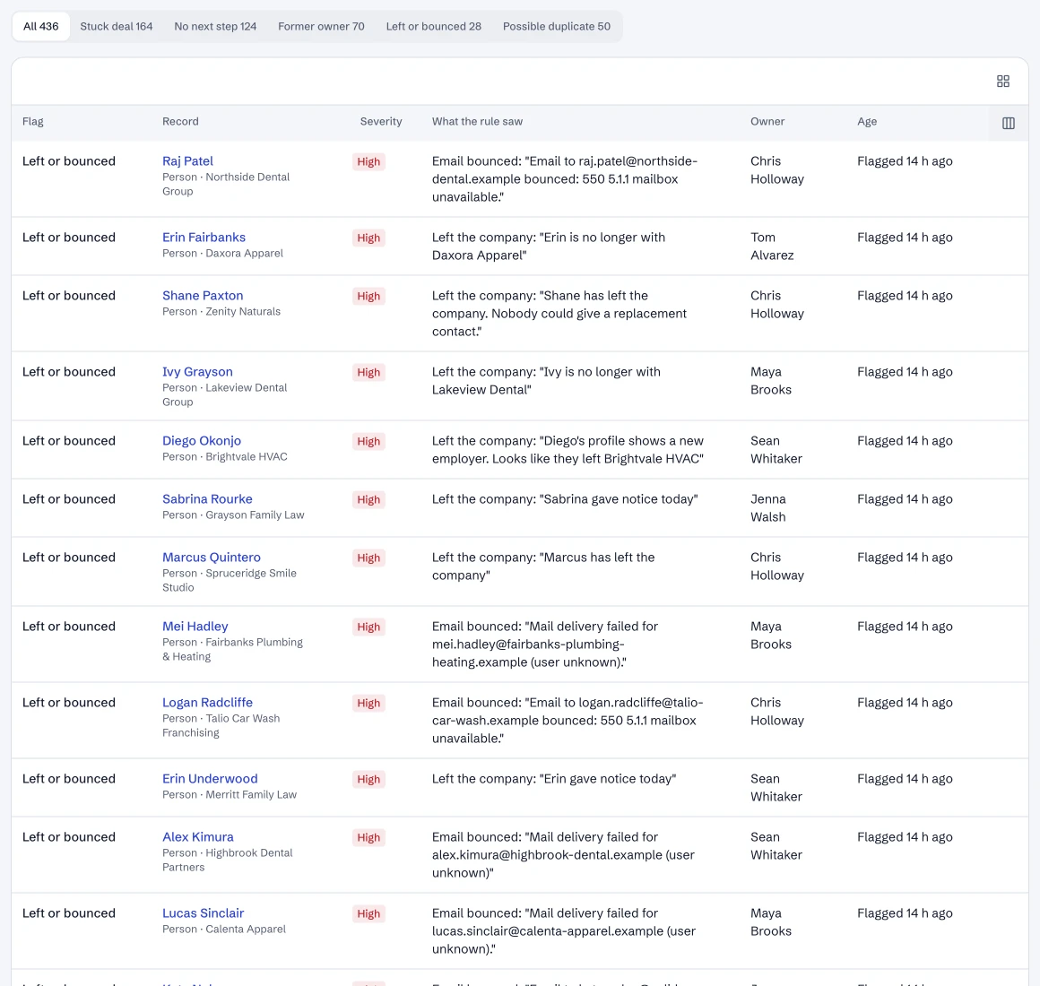 Pipeline hygiene: every open flag (live counts, synthetic data).